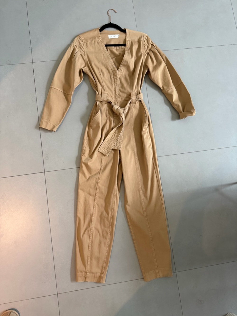 A.L.C. Tan Belted V-Neck Utility Jumpsuit